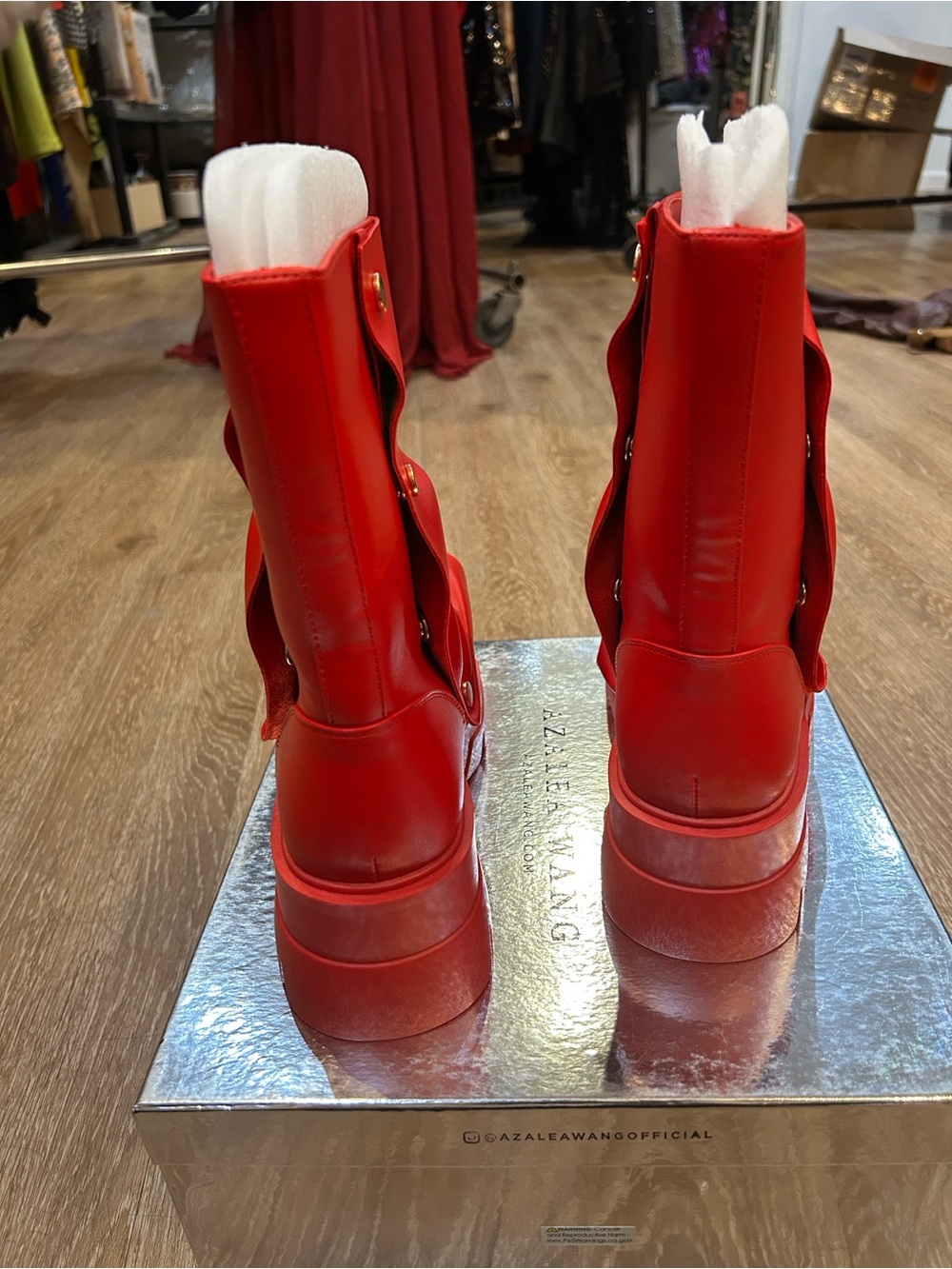 AKIRA Red Chunky Platform Lace-Up Combat Boots - Picture 4 of 6